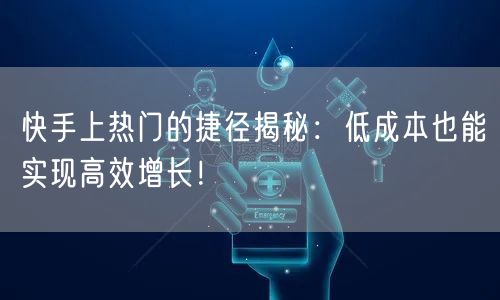 快手上热门的捷径揭秘：低成本也能实现高效增长！