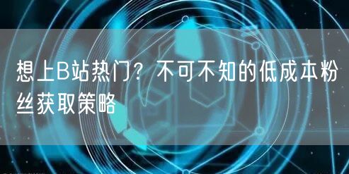 想上B站热门？不可不知的低成本粉丝获取策略