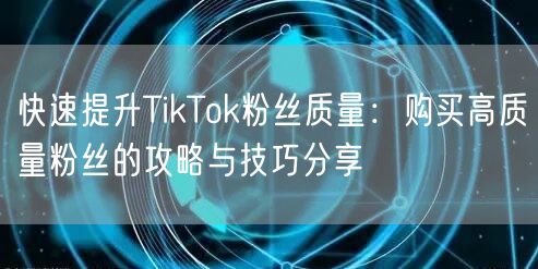 快速提升TikTok粉丝质量：购买高质量粉丝的攻略与技巧分享