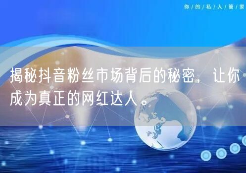 揭秘抖音粉丝市场背后的秘密，让你成为真正的网红达人。