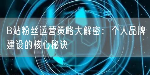 B站粉丝运营策略大解密：个人品牌建设的核心秘诀