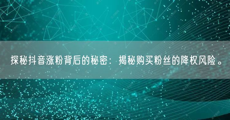 探秘抖音涨粉背后的秘密：揭秘购买粉丝的降权风险。