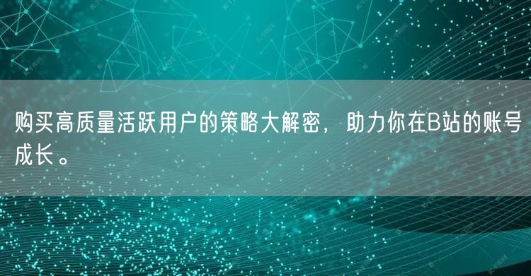 购买高质量活跃用户的策略大解密，助力你在B站的账号成长。